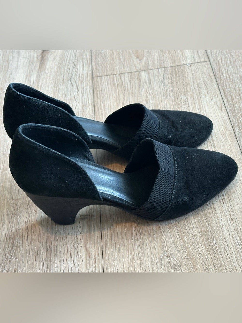 Eileen Fisher Black Hilly Suede d’Orsay Mid Heel Mules Pumps Pointed Toe Shoes